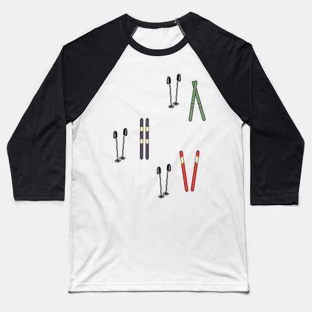 Retro Christmas Winter Ski Vacation Pattern Baseball T-Shirt by retroyule